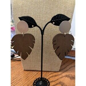 Tropical Leaf Earrings Lightweight Wood Monstera Pierced